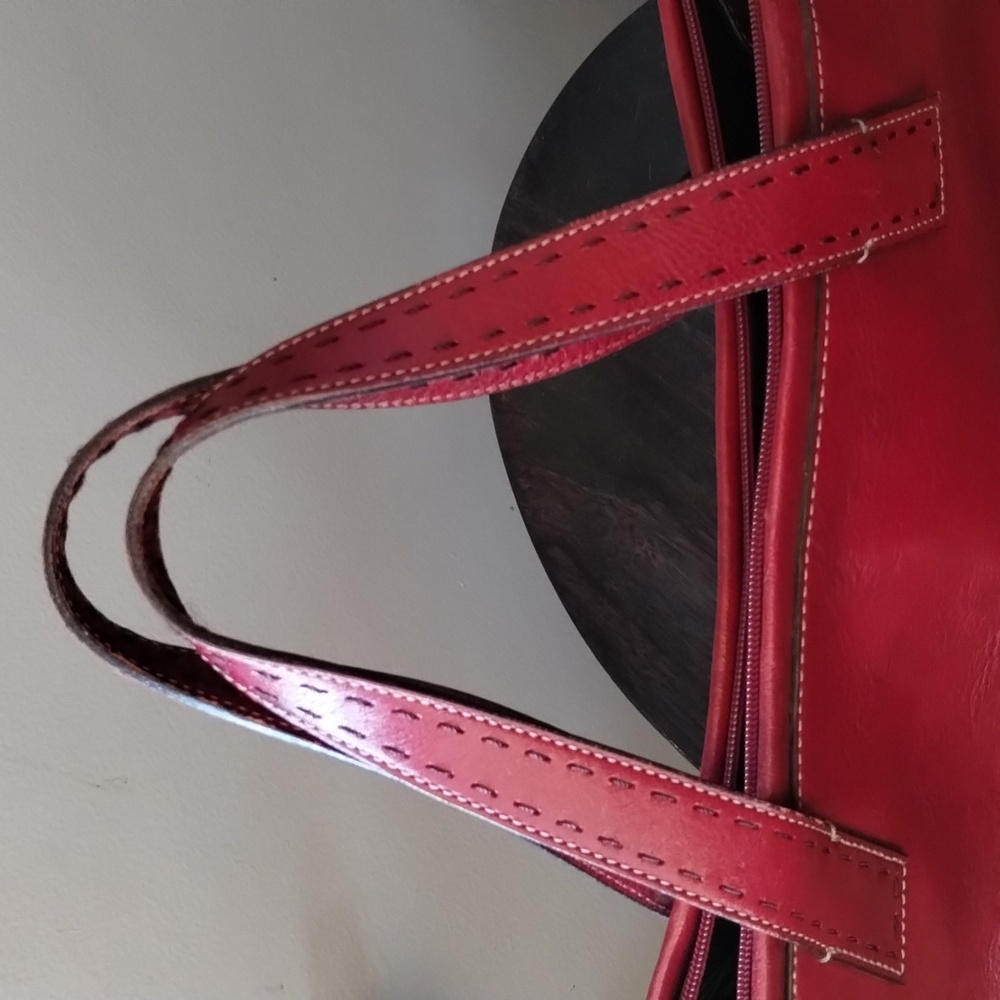 Fossil Red Leather Sedona Saddle Bag Satchel Two Handle Purse - Picture 3 of 13